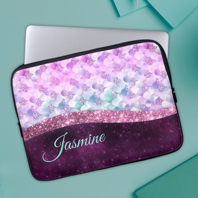 Funda Para Portátil Monograma purpurina de imitación de plata rosa de  (Subido por el creador)