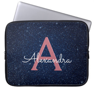 Funda Para Portátil Monograma Purpurina de oro azul y Rosa de la Marin