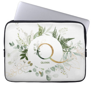 Funda Para Portátil Monograma Q Fern & Eucalyptus Wreath Laptop Sleeve