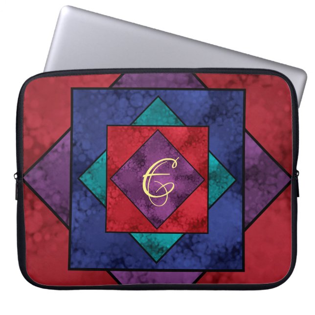 Funda Para Portátil Monograma Quilt Square (Frente)