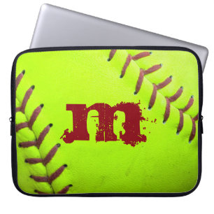Funda Para Portátil Monograma rápido amarillo 15" de Pitc del softball
