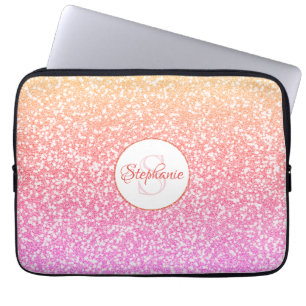 Funda Para Portátil Monograma redondo de oro Rosa de coral rosa purpur