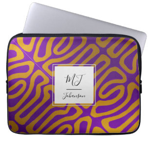 Funda Para Portátil Monograma Resumen berenjena Purple Gold
