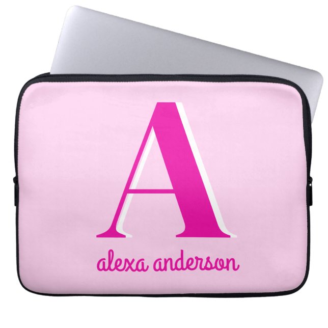 Funda Para Portátil Monograma retro rosado caliente (Frente)