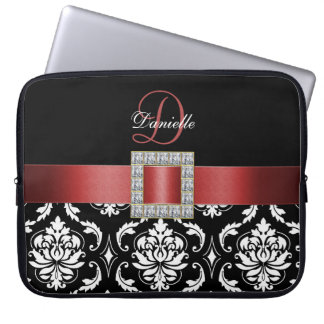 FUNDA PARA PORTÁTIL MONOGRAMA ROJO, NEGRO DEL DAMASCO