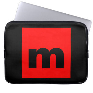 Funda Para Portátil Monograma rojo negro Letra inicial lino moderno