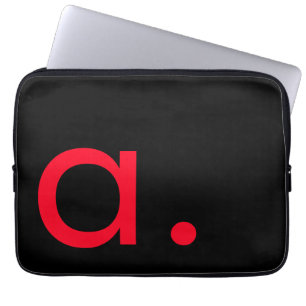 Funda Para Portátil Monograma rojo negro Letra inicial lino moderno