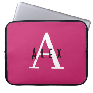 Funda Para Portátil Monograma rosa brillante moderno Girly inicial + n