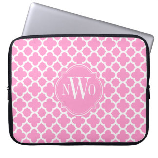 Funda Para Portátil Monograma rosa claro y blanco del modelo de