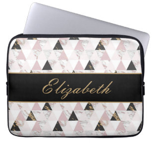 Funda Para Portátil Monograma rosa dorado negro mármol geométrico blan