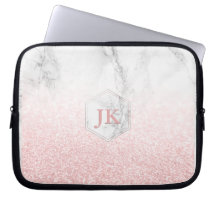 Monograma Rosa Oro+Nieve Bokeh+Mármol