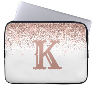 Funda Para Portátil Monograma Rosa Purpurina de oro Girly Personalizad
