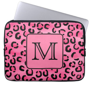Funda Para Portátil Monograma rosado brillante del personalizado del