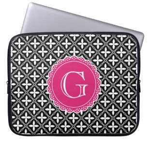 Funda Para Portátil Monograma rosado caliente del patrón del Entramado