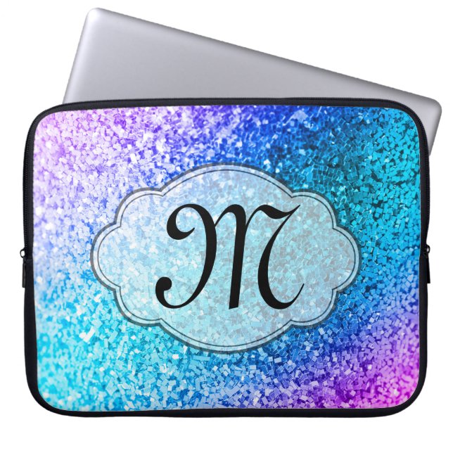 Funda Para Portátil Monograma rosado femenino 15" del purpurina de (Frente)