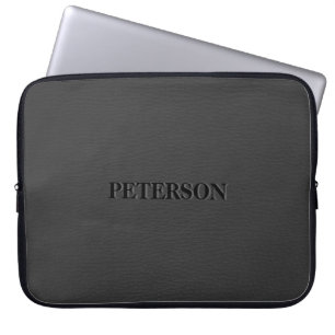 Funda Para Portátil Monograma simple negro de cuero falso