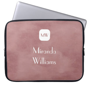 Funda Para Portátil Monograma simple y Moda de color marrón rosado con