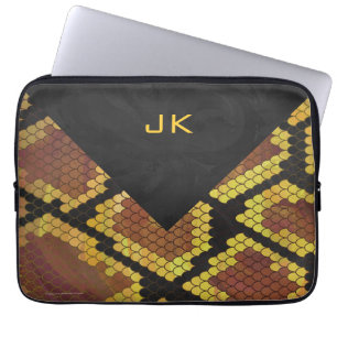 Funda Para Portátil Monograma Snake Brown y Oro Print