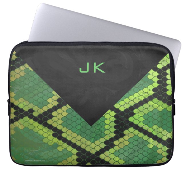 Funda Para Portátil Monograma Snake Verde y Negro (Frente)