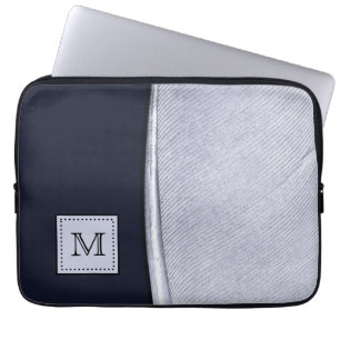 Funda Para Portátil Monograma sofisticado de la pluma de la marina de