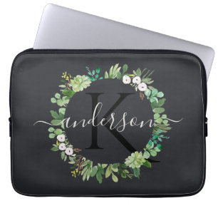 FUNDA PARA PORTÁTIL MONOGRAMA SUCULENTO FRESCO DE LA ACUARELA DEL