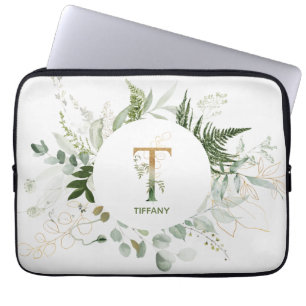 Funda Para Portátil Monograma T Elegante Vegetación Portátil Sleeve