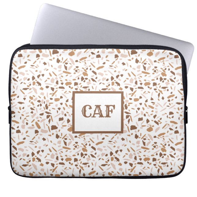Funda Para Portátil Monograma Terrazzo Brown y Beige y Blanco (Frente)