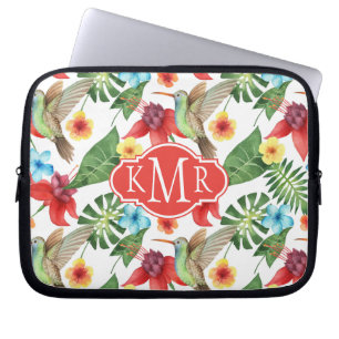 Funda Para Portátil Monograma tropical del colibrí el