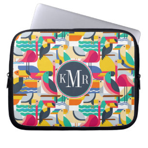 Funda Para Portátil Monograma tropical geométrico de los pájaros el