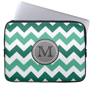 Funda Para Portátil Monograma Turquesa y Mint Chevron Zigzag