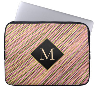 Funda Para Portátil Monograma único de bandas de Purpurina de oro