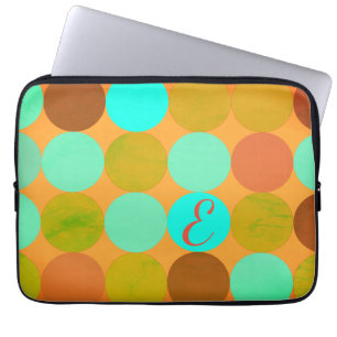 Funda Para Portátil Monograma verde azul turquesa y círculo Naranja