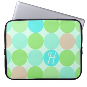 Funda Para Portátil Monograma verde azul turquesa y círculo Naranja