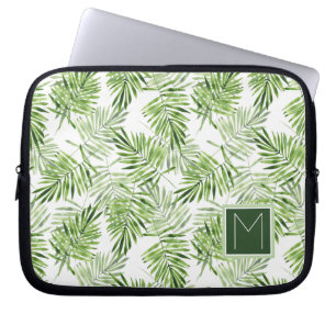 Funda Para Portátil Monograma verde de las hojas de palma el