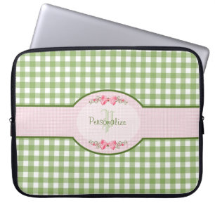Funda Para Portátil Monograma verde femenino de la guinga con nombre