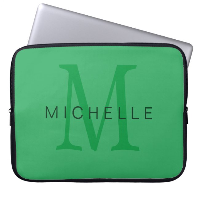 Funda Para Portátil Monograma verde marino profesional Su nombre (Frente)