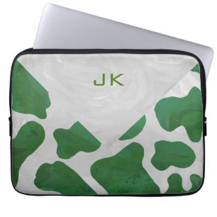 Funda Para Portátil Monograma verde y blanco de la vaca