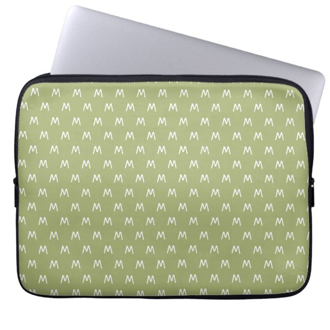 Funda Para Portátil Monograma verde y blanco moderno (Frente)