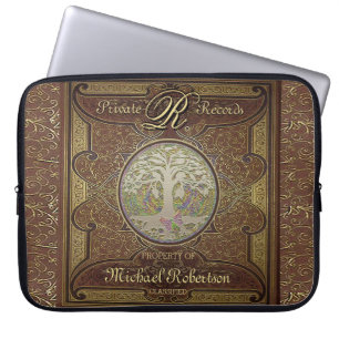 Funda Para Portátil Monograma viejo libro de cuero