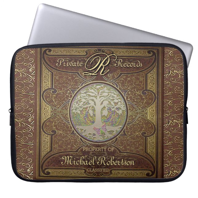 Funda Para Portátil Monograma viejo libro de cuero (Frente)