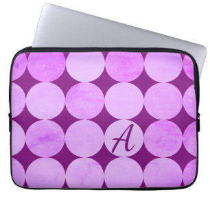Funda Para Portátil Monograma violeta, púrpura y círculos rosados