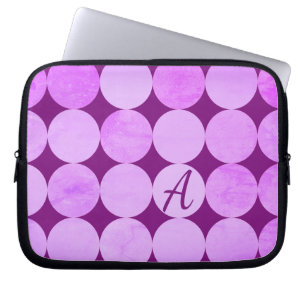 Funda Para Portátil Monograma violeta, púrpura y círculos rosados