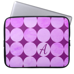Funda Para Portátil Monograma violeta, púrpura y círculos rosados