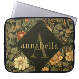 Funda Para Portátil Monograma William Morris de Floral Oscura Vintage