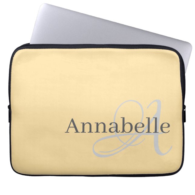 Funda Para Portátil Monograma y nombre beige simple y elegante (Frente)
