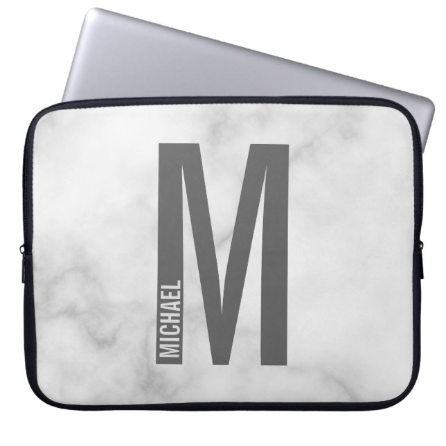 Funda Para Portátil Monograma y nombre negrita personalizado moderno (Frente)