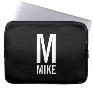Funda Para Portátil Monograma y nombre negrita personalizado moderno