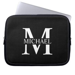 Funda Para Portátil Monograma y nombre personalizados de negro