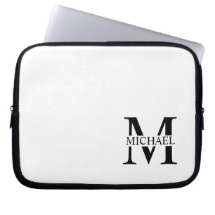 Funda Para Portátil Monograma y nombre personalizados en blanco