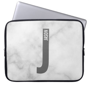 Funda Para Portátil Monograma y nombre personalizados en negrita moder